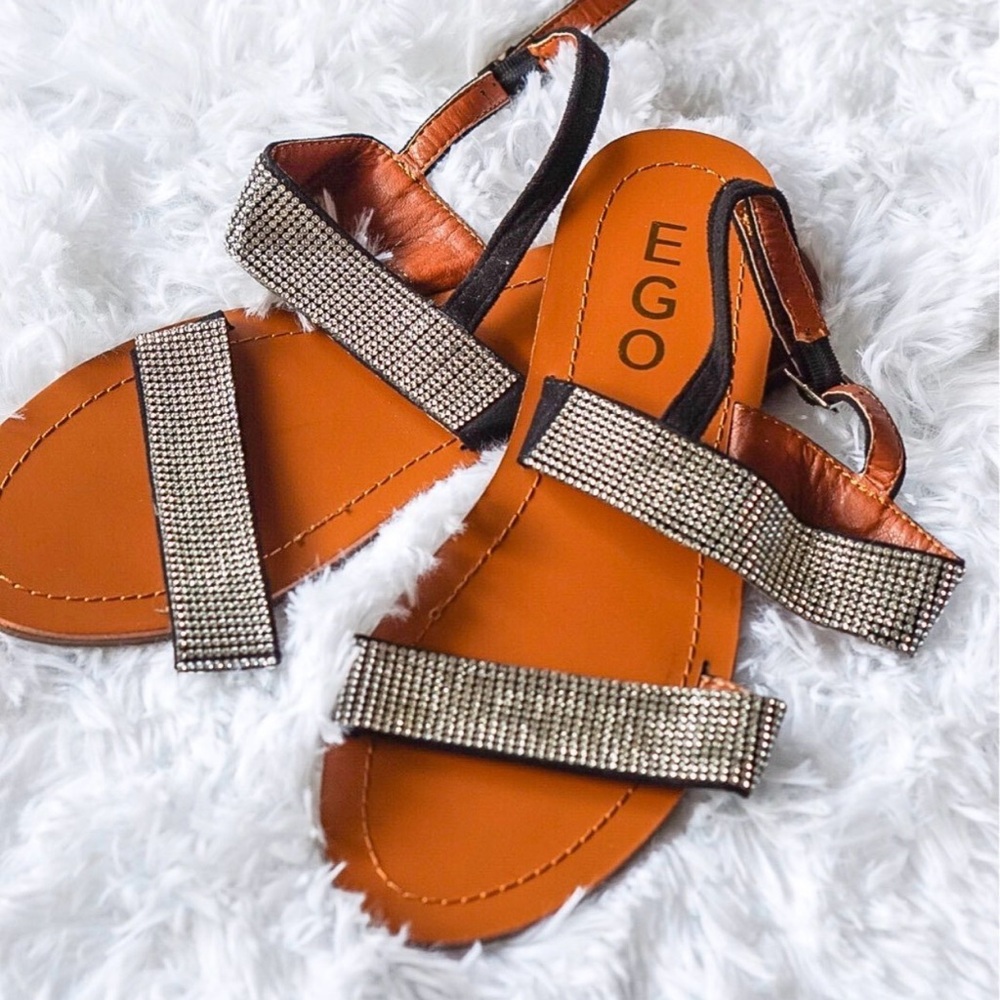 Ego Rhinestone Strappy Sandals Brown Size 6